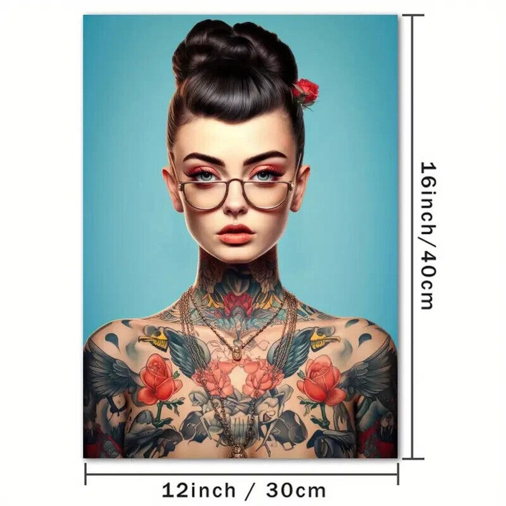 Stunning Tattoo Model With Glasses Artistic Canvas Print 12" X 16" Art:Art Prints Style Your Walls